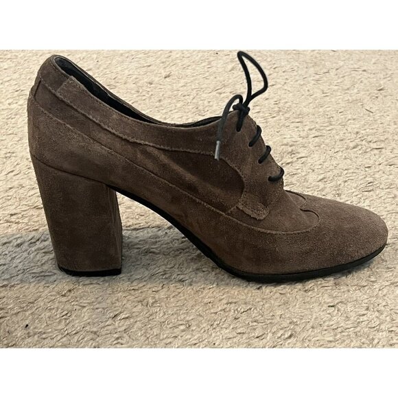 Paola Ferri By Alba Moda Tan Suede Leather Lace-Up Oxford Block Heel Booties 39 - Picture 6 of 12